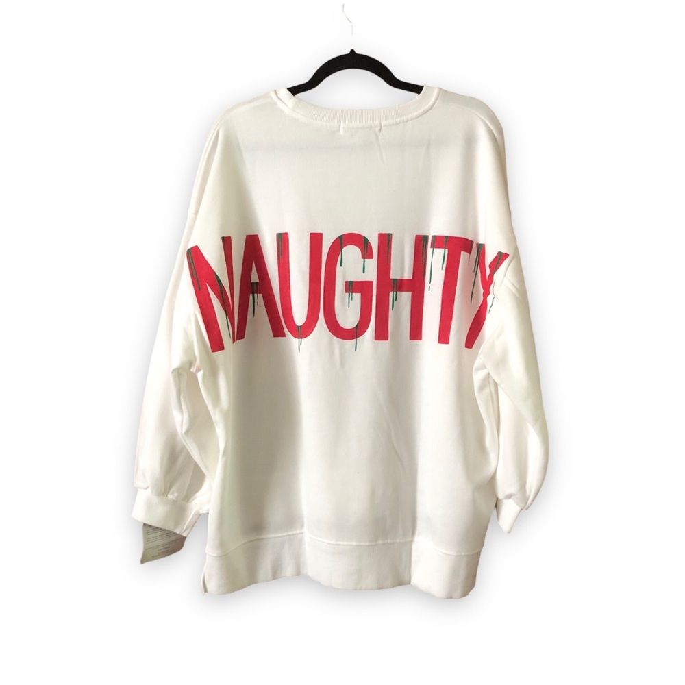 Wren + Glory White Naughty Hand Painted Sweatshirt Nwt Christmas One Size